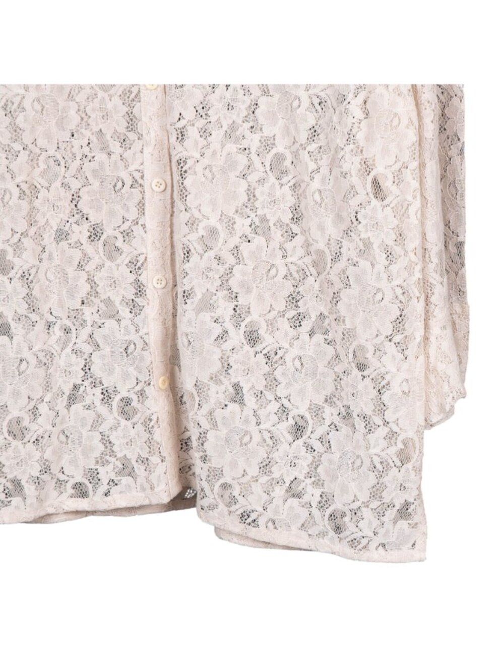 Lace Button Up Blouse XL Womens NEW Beige Sheer 3/4 Sleeves Shirt VNeck - Picture 3 of 7